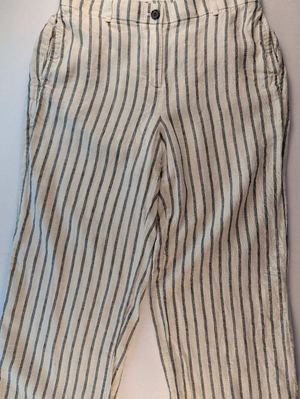 J.Crew Striped Pure Linen Pants in Cream and Black, Size LP